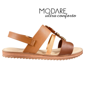 MODARE - Sandália Rasteira Sem salto Pedrarias Caramelo