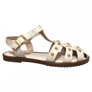 MOLECA - Sandália Rasteira Feminina Tiras Com Aplicações Off-White