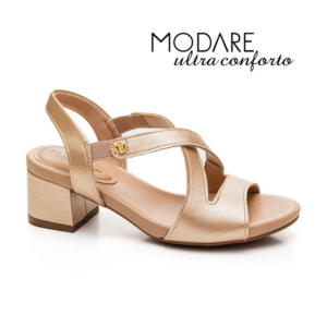 MODARE - Sandália Salto Baixo Feminina Elástico Dourado