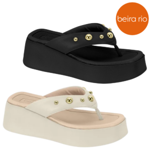 BEIRA RIO - Tamanco Feminino Beira Rio Anabela Confortável com Enfeite Dourado