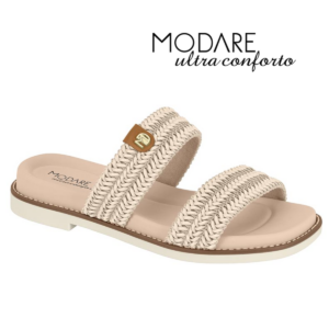 MODARE - Sandália Feminina Papete Creme Tiras Ultraconforto