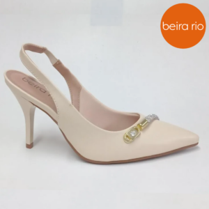 BEIRA RIO - Scarpin Slingback Beira Rio Bico Fino Salto Elegante com Strass Confortável Feminino