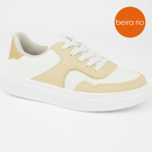 BEIRA RIO - Tênis Beira Rio Feminino Casual Branco Off/Dourado
