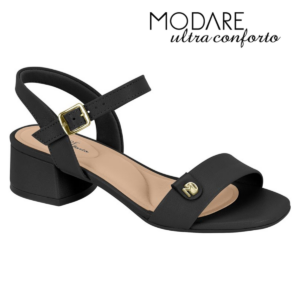 Modare - Sandália Feminina Floather Nature/NP Pele Strech Preto