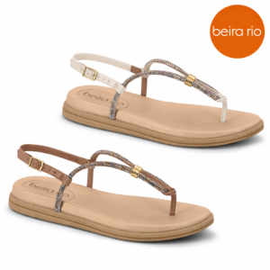BEIRA RIO - Sandália Rasteira Feminina Beira Rio Strass Confortável Elegante com Fivela