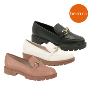 BEIRA RIO -  Sapato Feminino Beira Rio Mocassim Tratorado Recortes Fivela