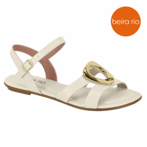 BEIRA RIO - Sandália Rasteira Feminina Napa Branco Off Beira Rio
