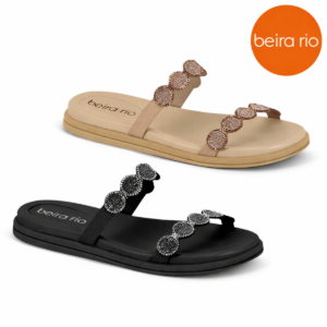 Chinelo Papete Feminino Beira Rio com Strass Confortável Rasteira